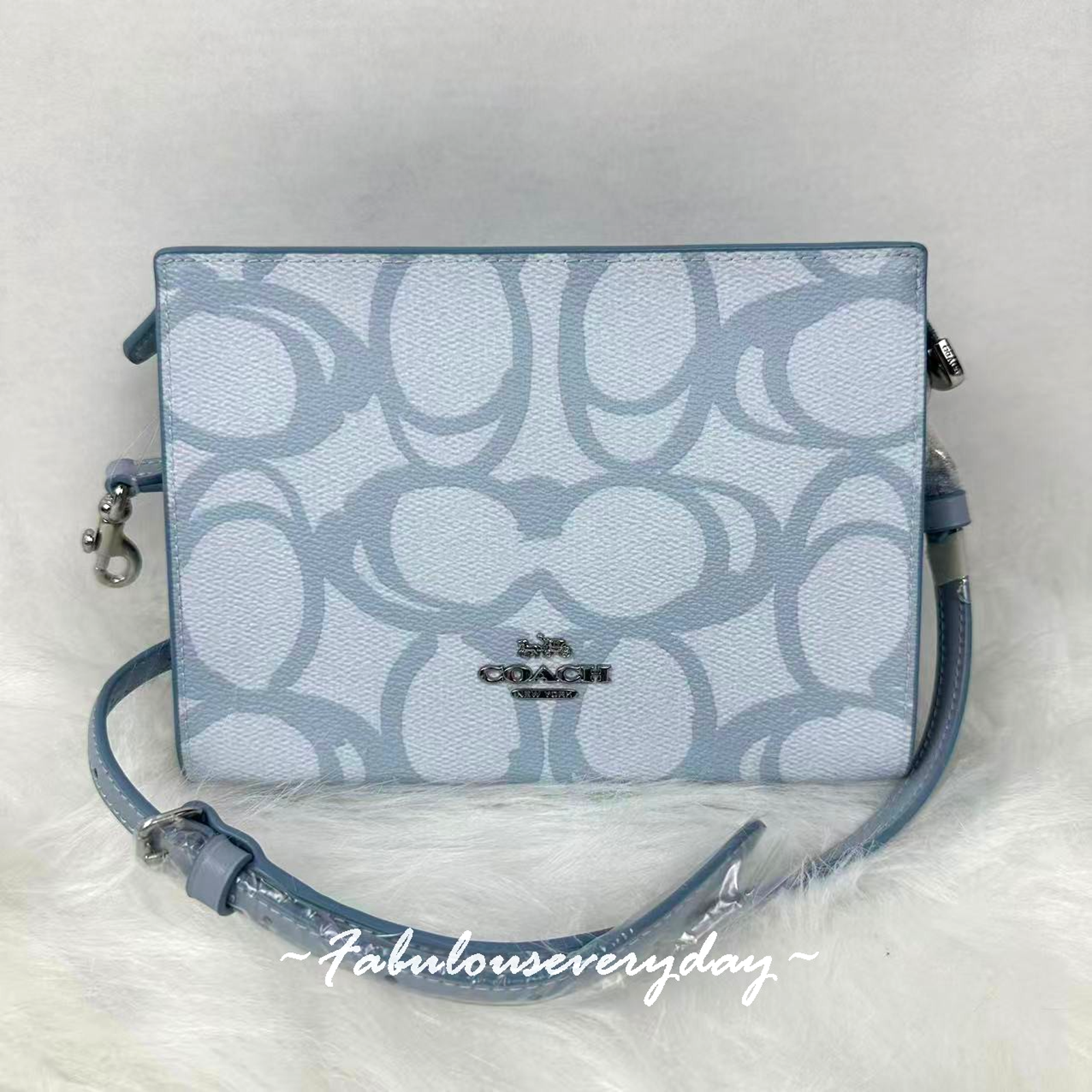 Coach Slim Crossbody Bag In Sketch Signature Canvas Cbl93 Ice Blue Nwt